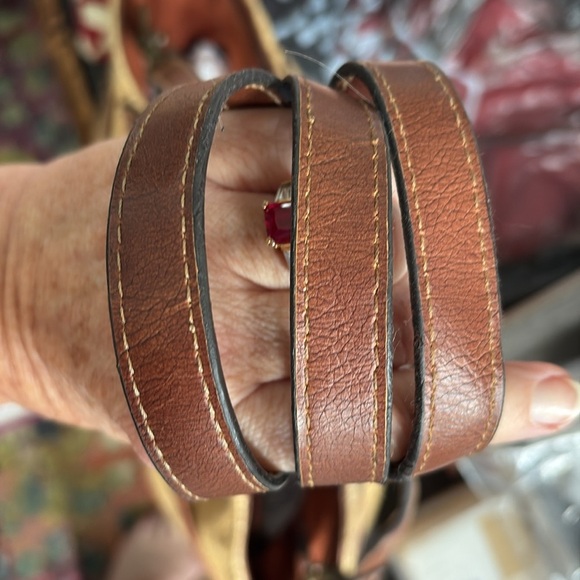 Fossil  straw satchel  Crossbody bag embroidered/beads tan/brown leather trim - Picture 11 of 17